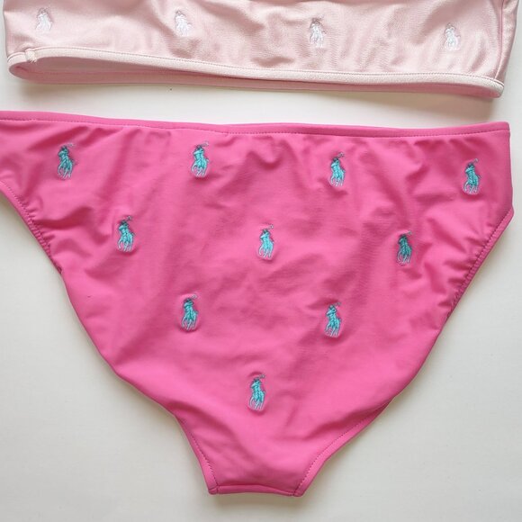 Polo Ralph Lauren Girl's 2 Pc Bikini Pink w/ White & Blue Pony Lined Size 14 EUC - Picture 5 of 9